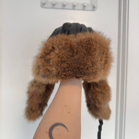 Men's rabbit fur leather hat for winter - Picture 2 of 7